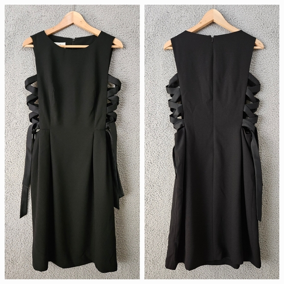 Anthony Vask Dresses & Skirts - Vintage Anthony Vask Black Midi Dress US10 Small Medium Sleeveless Lace Up Goth